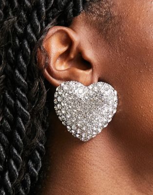 Reclaimed Vintage statement heart sparkly earrings