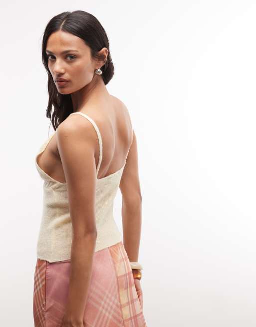 Reclaimed Vintage stickad cami-topp med spetskant i smörgul, 4 av 4