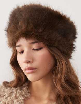 Reclaimed Vintage - Stirnband aus Kunstpelz in Braun-Brown