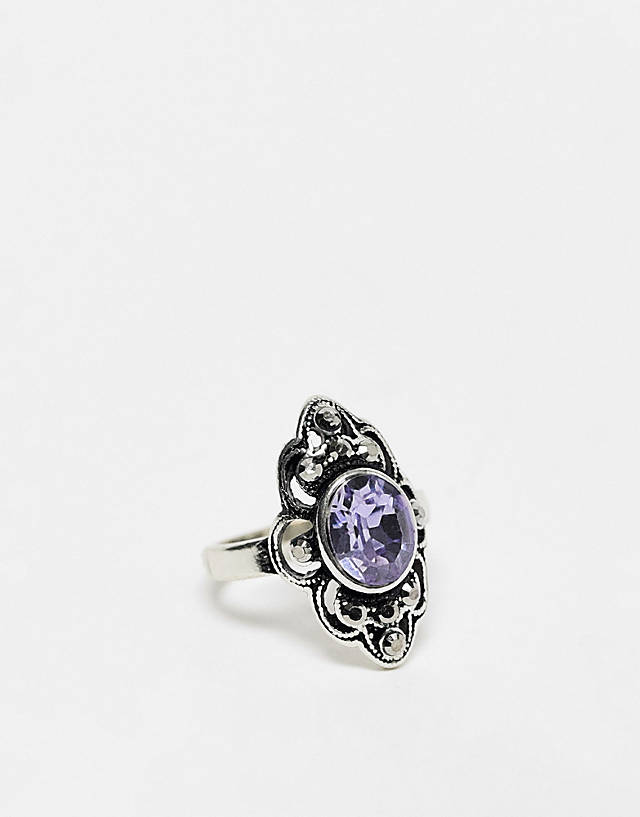 Reclaimed Vintage - stone antique ring in silver
