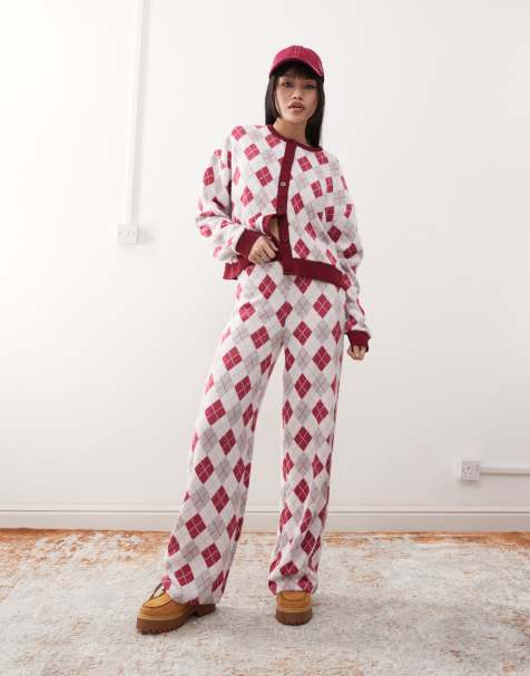 Reclaimed Vintage straight leg pants in argyle print - part of a set - view 1