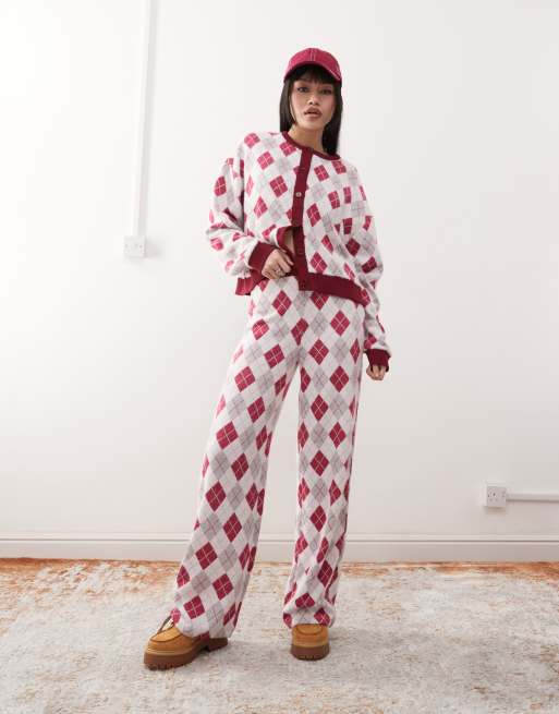 Reclaimed Vintage straight leg pants in argyle print (part of a set)
