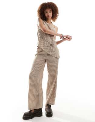 Shop Reclaimed Vintage Straight Leg Pants In Linen Look Pinstripe - Part Of A Set-multi