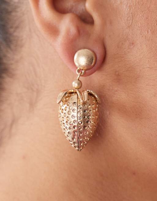 Reclaimed Vintage strawberry drop earrings in gold, 2 of 3