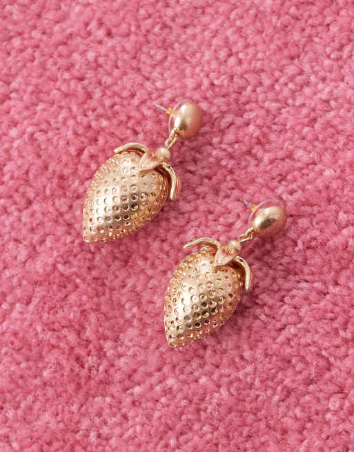 Reclaimed Vintage strawberry drop earrings in gold, 3 of 3