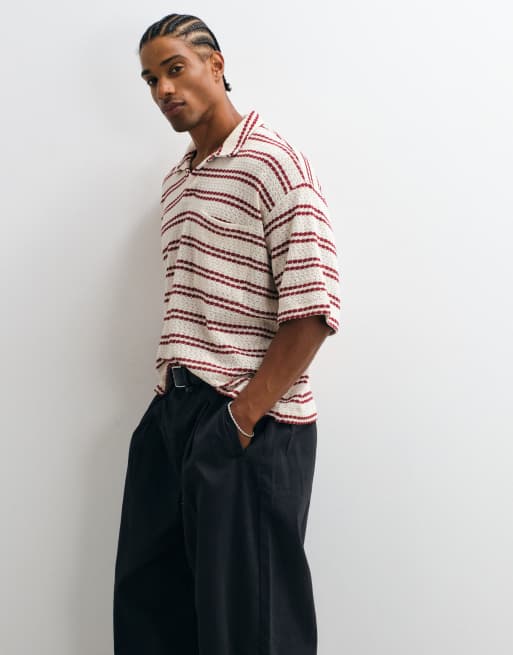 Reclaimed Vintage stribet poloshirt i rød og ecru-stribe