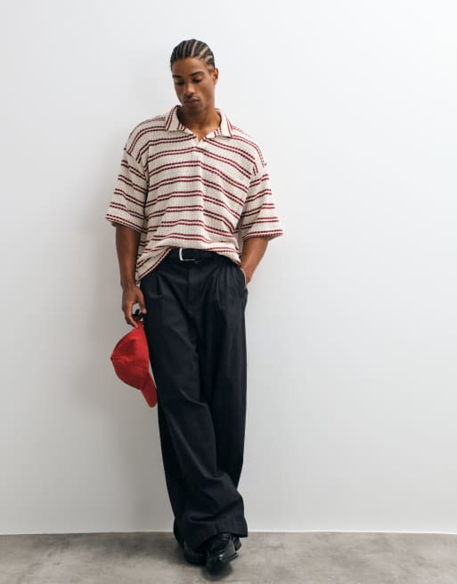 Reclaimed Vintage stribet poloshirt i rød og ecru-stribe, 2 af 5