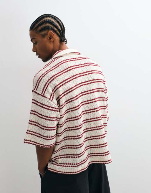 Reclaimed Vintage stribet poloshirt i rød og ecru-stribe, 5 af 5