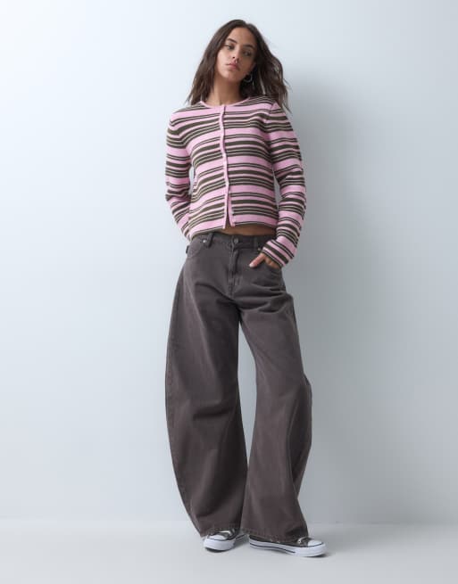 Reclaimed Vintage stribet strikket cardigan i pink og brun, 2 af 10