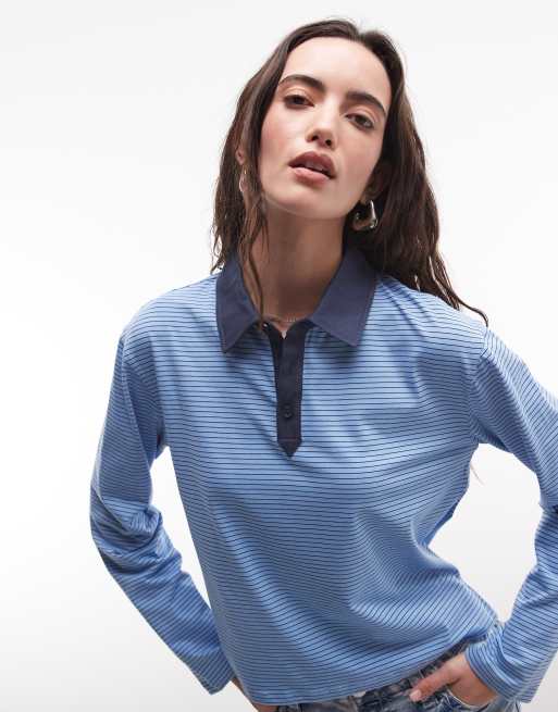Reclaimed Vintage stribet tætsiddende henley-top i blå stribe