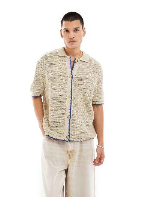 Reclaimed Vintage – Strickhemd mit Knopfleiste und farblich abgesetztem Langettenstich