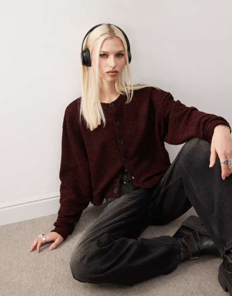 Reclaimed Vintage – Strickjacke in Burgunderrot mit Knopfleiste und Strukturmuster - view 1