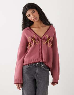 Reclaimed Vintage - Strickjacke mit Argylemuster-Lila