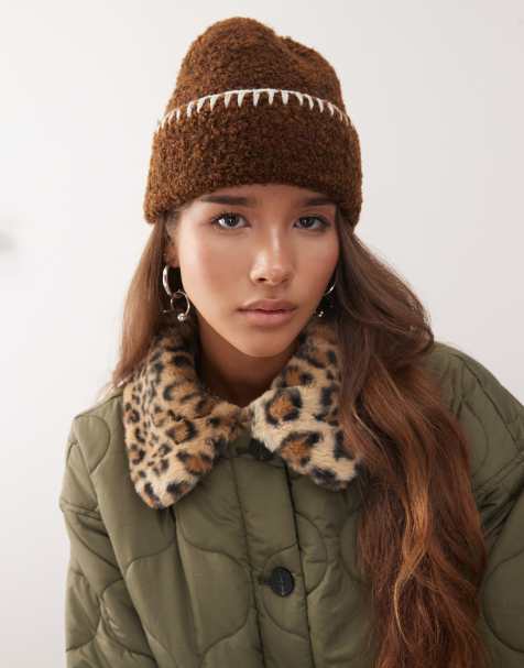 Reclaimed Vintage – Strickmütze in Teddybraun mit Languettenstich - view 1