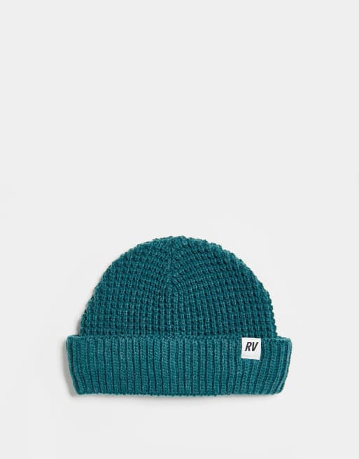 Reclaimed Vintage – Strickmütze in verwaschenem Blaugrün mit Waffelstruktur