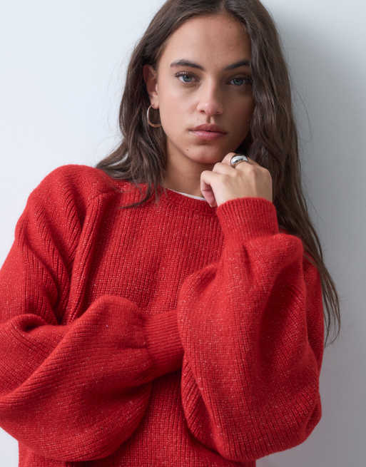 Reclaimed Vintage Strickpullover mit Ballonärmeln in Rot, 1 von 5