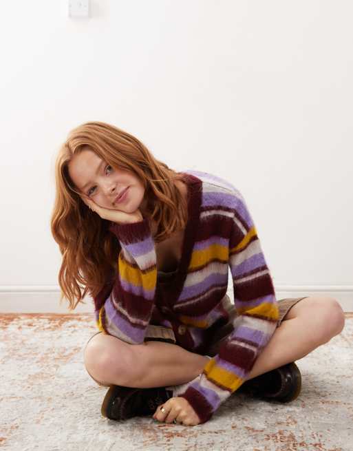Reclaimed Vintage - Strikket cardigan med striber i flere farver