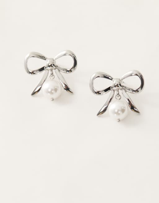 Reclaimed Vintage - Strikoorbellen met parels in zilver