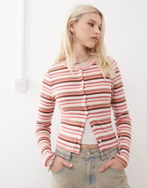 Reclaimed Vintage stripe cardigan in pink - view 1