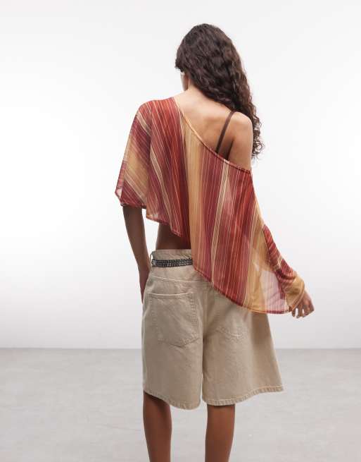 Reclaimed vintage stripe sheer cape top in sunset orange, 4 of 4