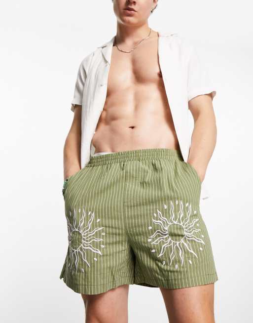 Reclaimed Vintage stripe shorts with embroidery