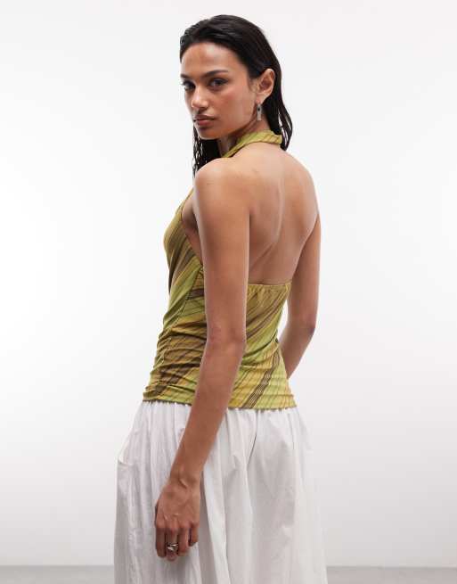 Reclaimed Vintage stripe slinky halter top in green, 4 of 4