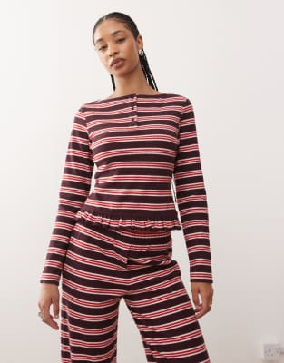 Reclaimed Vintage Striped Henley Top In Multi