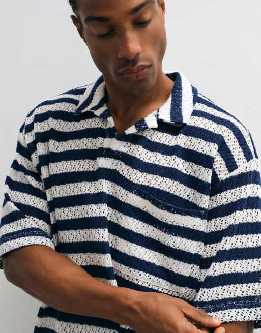 Reclaimed Vintage striped polo in navy and ecru stripe, 5 of 10