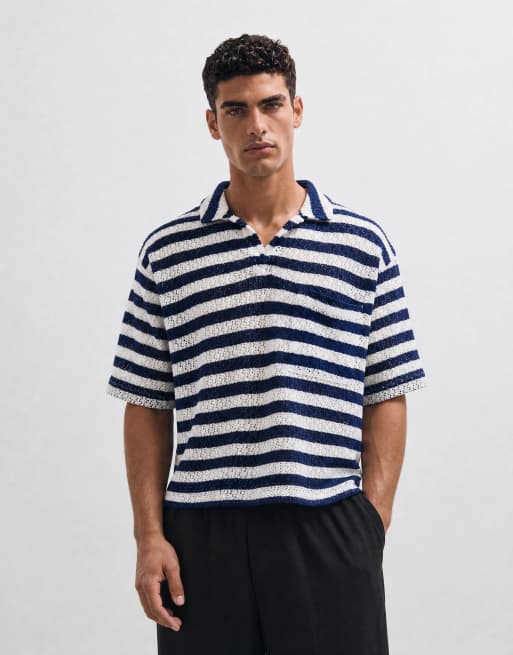 Reclaimed Vintage striped polo in navy and ecru stripes, 6 of 10