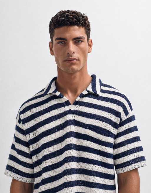 Reclaimed Vintage striped polo in navy and ecru stripes, 8 of 10