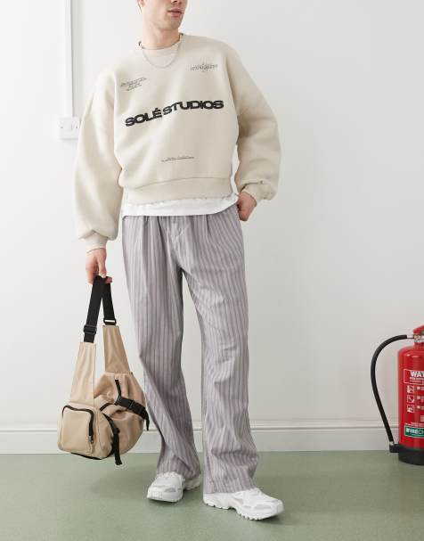 Reclaimed Vintage striped pull on trouser in grey stripe - view 1