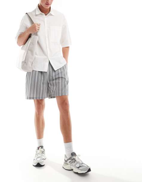 Reclaimed Vintage striped relaxed short in blue stripe - view 1
