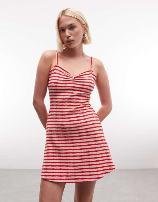 Reclaimed Vintage striped textured mini dress in pink, 3 of 4