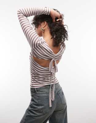 Reclaimed Vintage Striped Tie Back Top In Multi