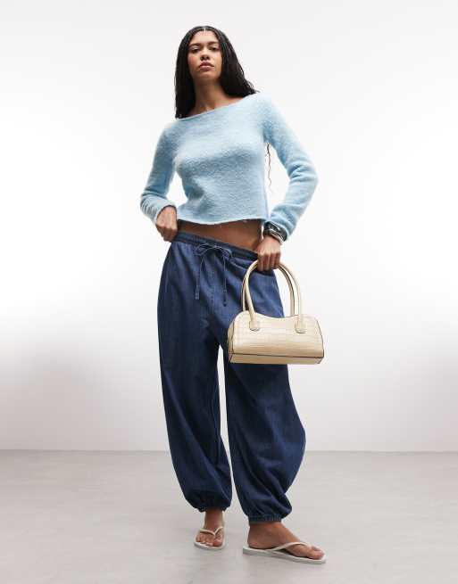 Reclaimed Vintage – Strukturiertes Strickoberteil aus Bouclé in Blau mit U-Boot-Ausschnitt, 2 von 4