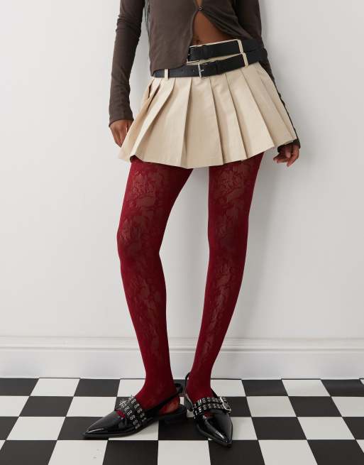 Reclaimed Vintage – Strumpfhose aus floraler Spitze in Rot, 3 von 4