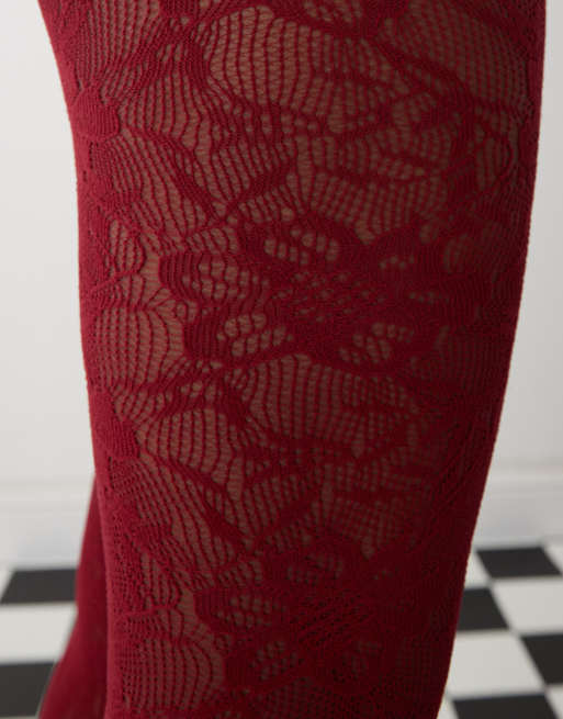Reclaimed Vintage – Strumpfhose aus floraler Spitze in Rot, 4 von 4