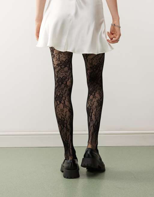 Reclaimed Vintage – Strumpfhose aus floraler Spitze in Schwarz, 4 von 4