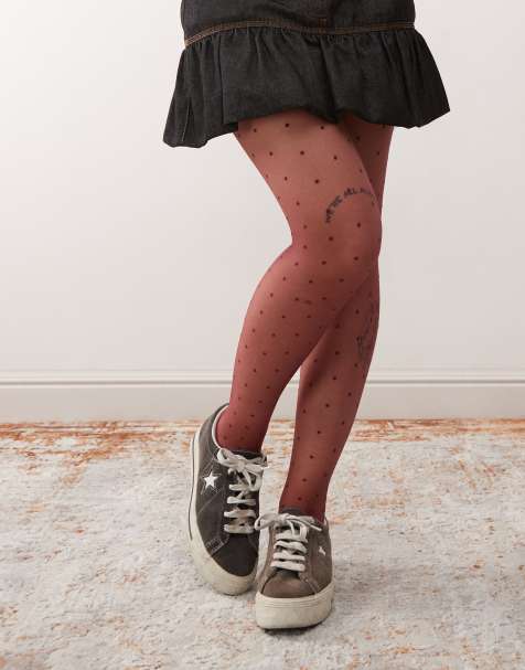 Reclaimed Vintage – Strumpfhose in Burgunderrot mit Tupfenmuster - view 1