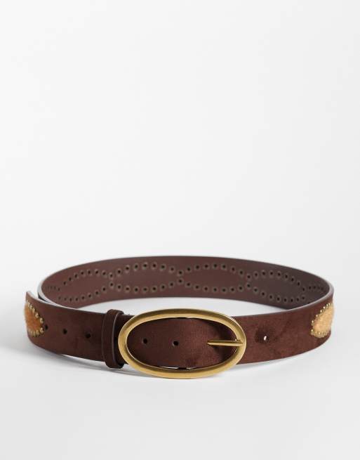 Reclaimed Vintage studded belt in brown, 1 of 3