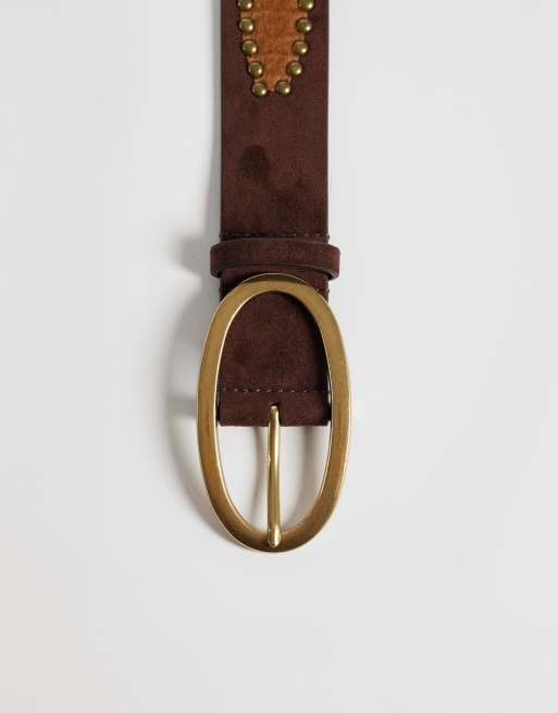 Reclaimed Vintage studded belt in brown, 3 of 3