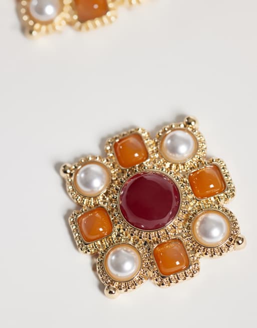 Reclaimed Vintage style studs with pearl and faux semi precious stone details, 3 of 4