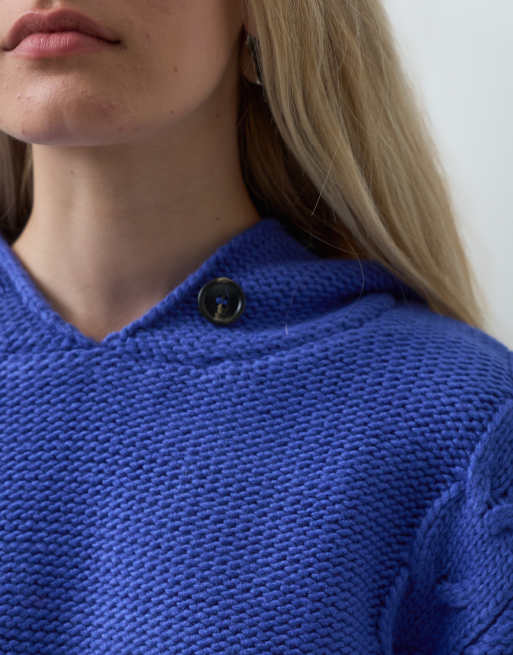 Reclaimed Vintage sudadera con capucha de punto de ochos azul, 3 de 4