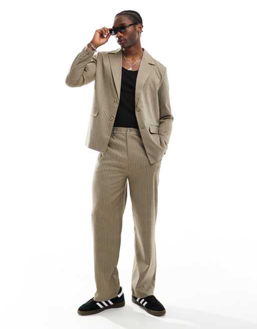 Reclaimed Vintage suit blazer in beige pinstripe - part of a set