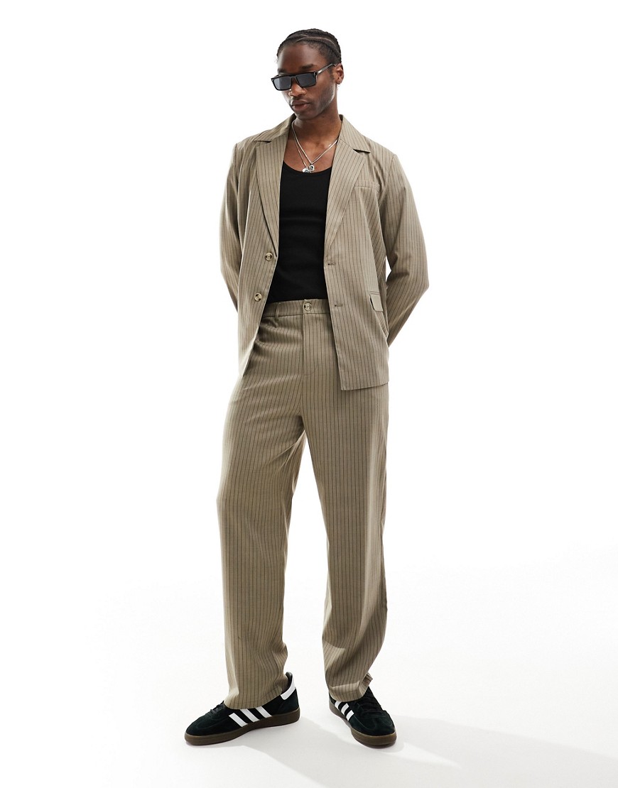 suit pants in beige pinstripe - part of a set-Neutral