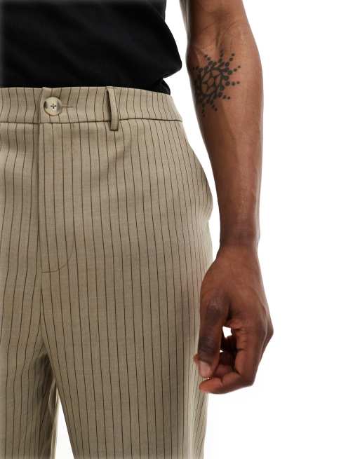 Reclaimed Vintage suit trouser in beige pinstripe co-ord, 3 of 5