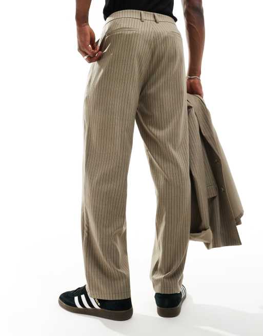 Reclaimed Vintage suit trouser in beige pinstripe co-ord