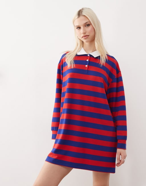 Reclaimed Vintage – Sukienka mini w paski z kołnierzykiem polo