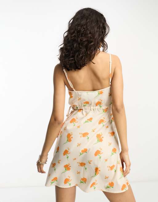 Reclaimed Vintage Summer dress with tie side detail in yellow floral print