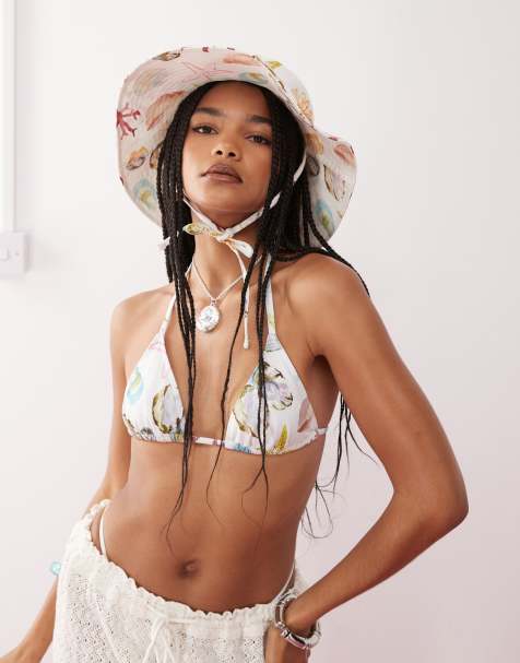 Reclaimed Vintage sun hat with shell print - view 1